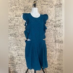 S Super cute New York & Company Teal Eyelet summer cute Romper